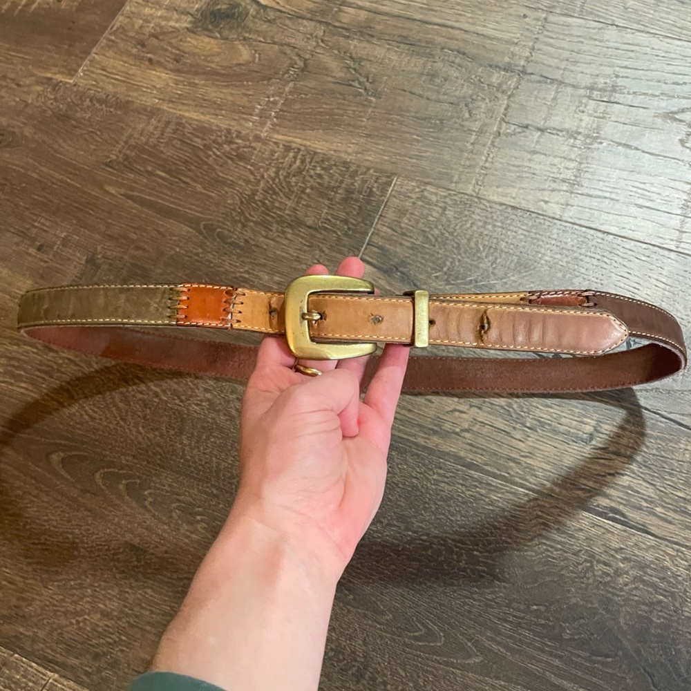 Vintage Fossil Colored Quilted‎ Squares Leather Belt